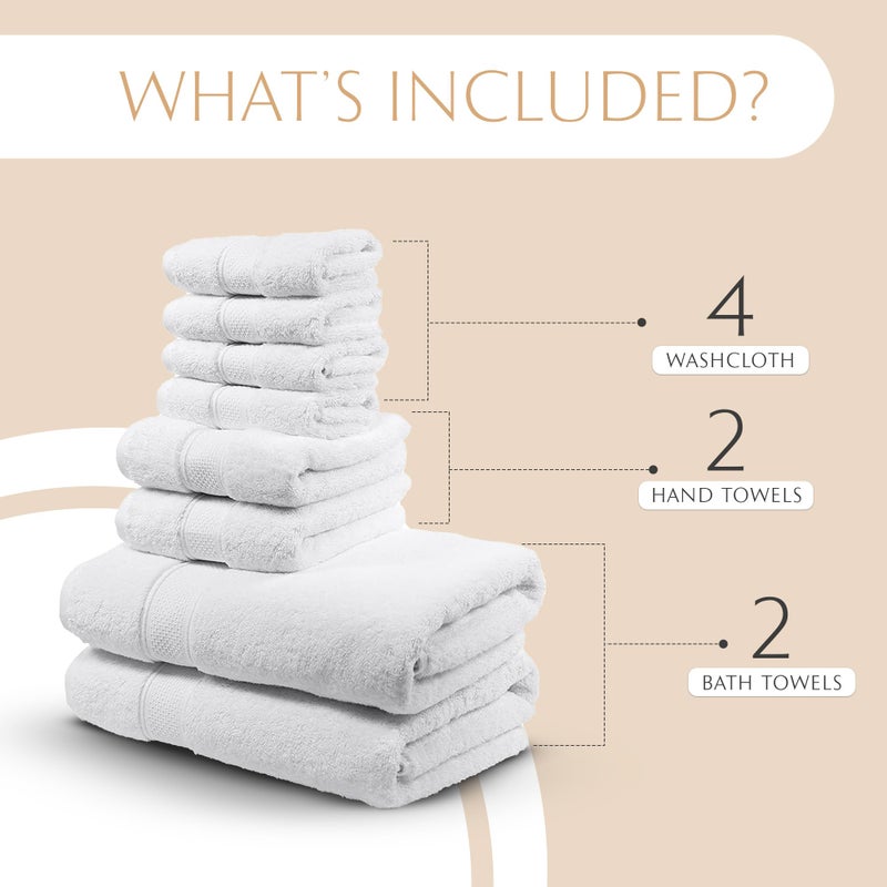 MAURA White Bath Towel Set of 8 for Bathroom. Turkish Cotton Luxury Bath Towels. Extra Large, Thick, Plush & Soft. Hotel & Spa Quality - White - Image 2